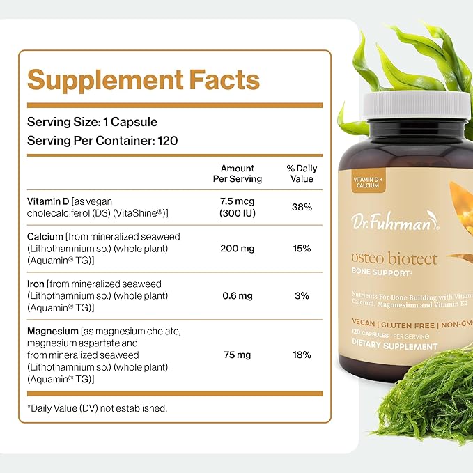 Dr. Fuhrman Osteo Bone Health Supplement | Wholefood ostSupplement for Women &amp Men | Vitamin for Bone Density | Organic Vitamin D3 Calcium Magnesium &amp K2 | Natural Ingredients | 120 Caps