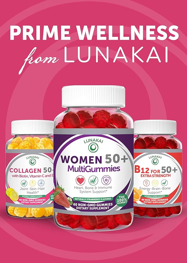 Lunakai USA Made Collagen Gummies for Women &amp Men Over 50 Biotin &amp Vitamin C Supports Skin Elasticity Hair &amp Nail Strength Joint Support - 3 Pack