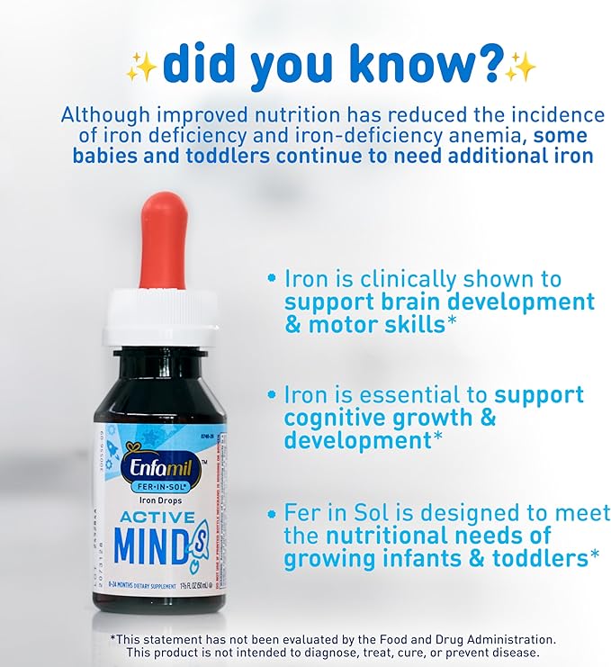 Enfamil Poly-Vi-Sol and Fer-in-Sol Iron Liquid Drop Multivitamin Supplements for Infants and Toddlers 2x50 mL Dropper Bottle