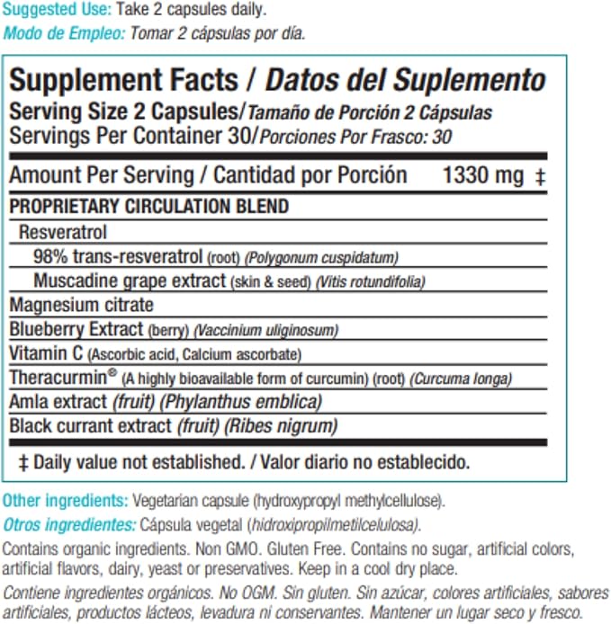 StemFlo® Advanced Formula Trans-Resveratrol Curcumin and Super Antioxidants for Health Longevity and Vitality 60 Capsules (2 Pack)