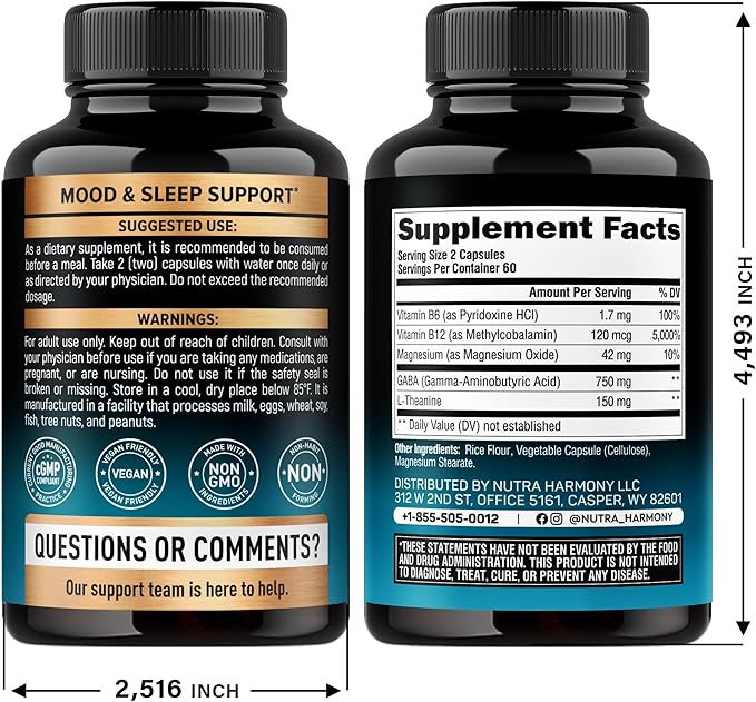 NUTRAHARMONY GABA L-Theanine &amp Organic Ashwagandha Capsules