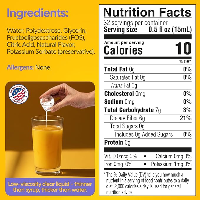 Medtrition HyFiber Liquid Fiber for Kids in Only One Tablespoon Supports Regularity and Softer Stools FOS Prebiotics for Gut Health 6 Grams of Fiber 32 Servings per Bottle