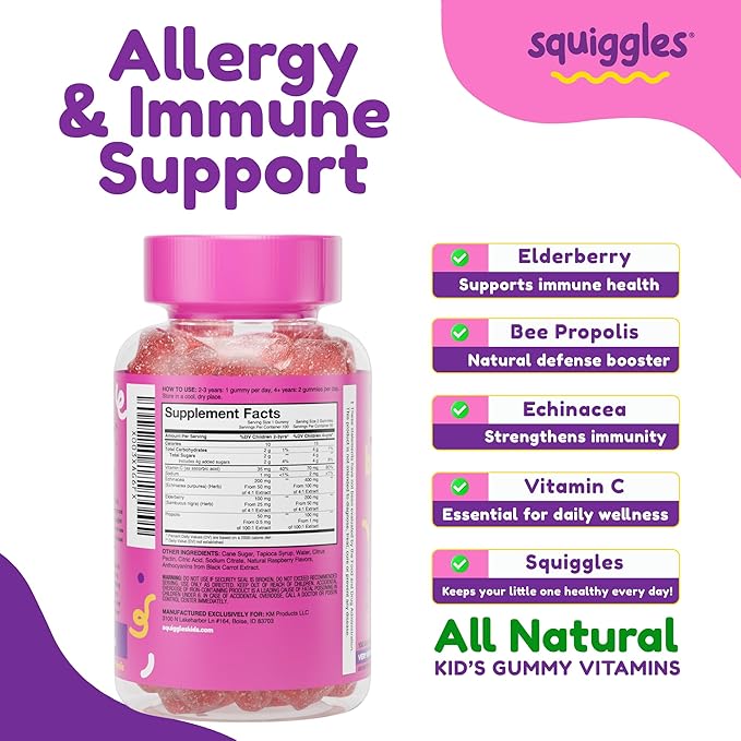 Squiggles Sniffle Berries (100 Count) + Daily Iron Gummies (100 Count) Duo - Tasty Chewy Gummy - Kids Immune Booster