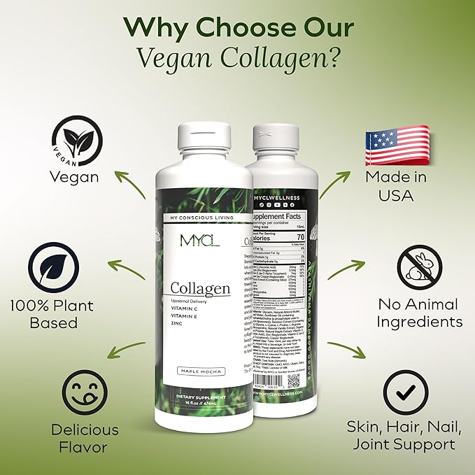 Liquid Collagen for Women - Vegan Collagen Liposomal Supplement - Ultra Absorption Plant Based with Bamboo Extract Vitamin C Amino Acids - Skin Hair Nail Joint Support - Maple Mocha 30 Servings