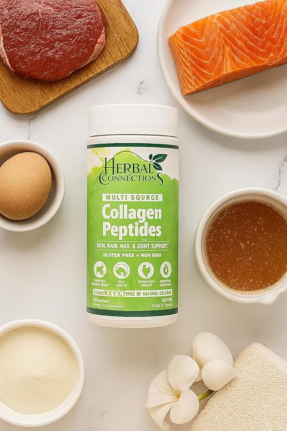 Collagen Peptides Powder - 10g Types I II III IV V X Collagen + Probiotic &amp Enzymes for Hair Skin Joint &amp Gut Support | Grass-Fed BovineWild-Caught FishChicken Bone BrothEggshell | Unflavor
