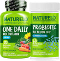 NATURELO Probiotics for Digestive Health - 60 Vegetarian Capsules and One Daily Multivitamin for Men 120 Vegetarian Capsules Bundle
