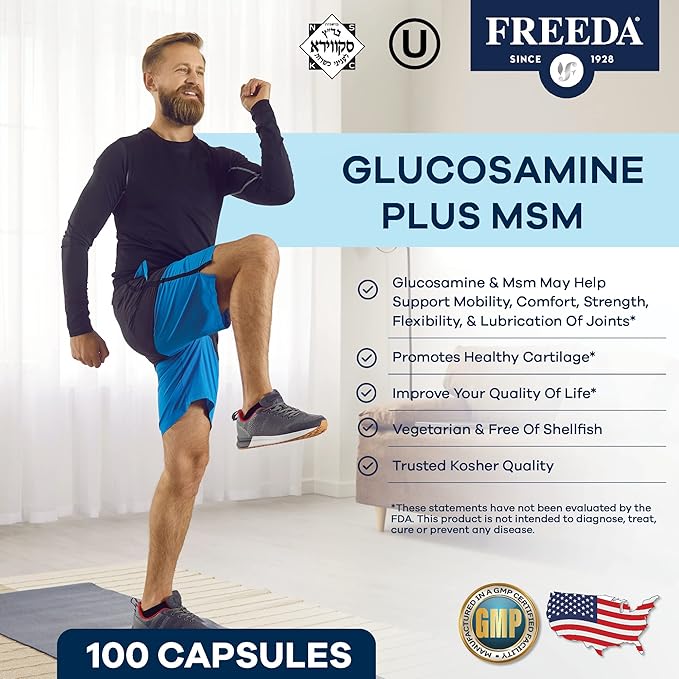 FREEDA Glucosamine MSM – Vegan Joint Flexibility &amp Mobility Supplement – Vegetarian Glucosamine Without Shellfish – Supports Joint Function – Third-Party Tested – (250 Capsules)