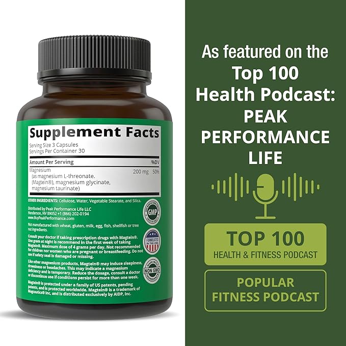 3 in 1 Advanced Magtein Magnesium Complex Capsules with Clinically Tested Magnesium L-Threonate Glycinate &amp Taurinate. High Absorption &amp Bioavailability. Support Brain Focus &amp Memory. 90