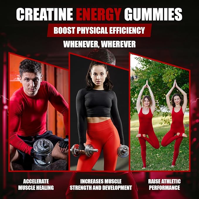 Creatine Monohydrate Gummies 5000mg – Advanced Muscle &amp Focus Blend with Alpha GPC B12 &amp Taurine – Vegan Sugar-Free Blueberry &amp Raspberry Flavors – Made in USA 120 Gummies (30 Servings
