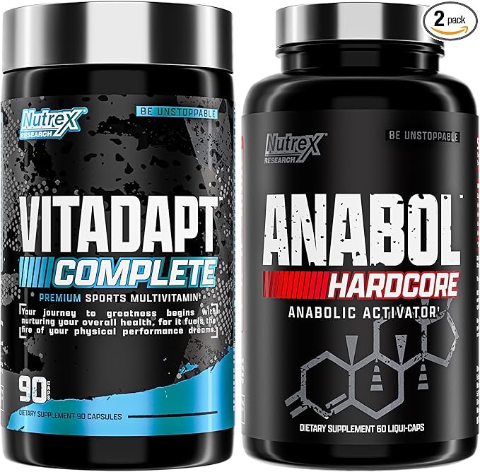Nutrex Research Anabol Hardcore &amp Vitadapt Complete Sports Multivitamin with KSM-66 Ashwagandha