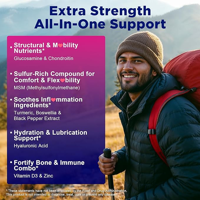 Sugar Free Glucosamine Chondroitin MSM Gummies - Max Strength Mobility Supplement for Women &amp Men w/ Glucosamine Sulfate 2000mg Boswellia Curcumin &amp Hyaluronic Acid - Flexibility Support - 6