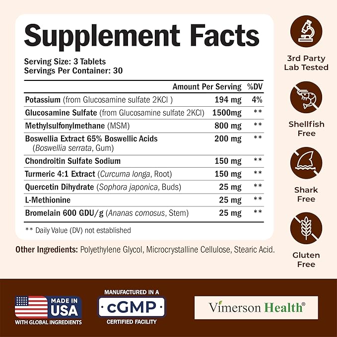 Glucosamine Chondroitin MSM – Joint Support Supplement for Women and Men with Glucosamine Sulfate 1500 mg Chondroitin and MSM – for Cartilage Joint Health and Flexibility – 90 Tablets