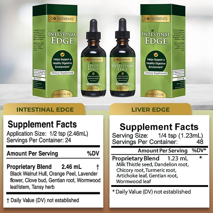 Go Nutrients Intestinal Edge Cleanse 60mL (2 oz) &amp Liver Cleanse Edge 60ml (2 oz) Non-GMO Soy-Free
