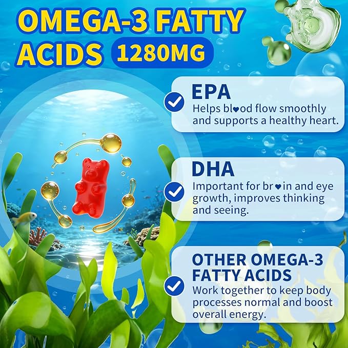 Vegan Omega-3 Gummies 1028mg Omega 3 Fish Oil Alternative for Adults w/EPA 400mg &amp DHA 600mg &amp Vitamin A C E for Brain Eye &amp Immune Health Sugar Free Raspberry Flavor 120 Count