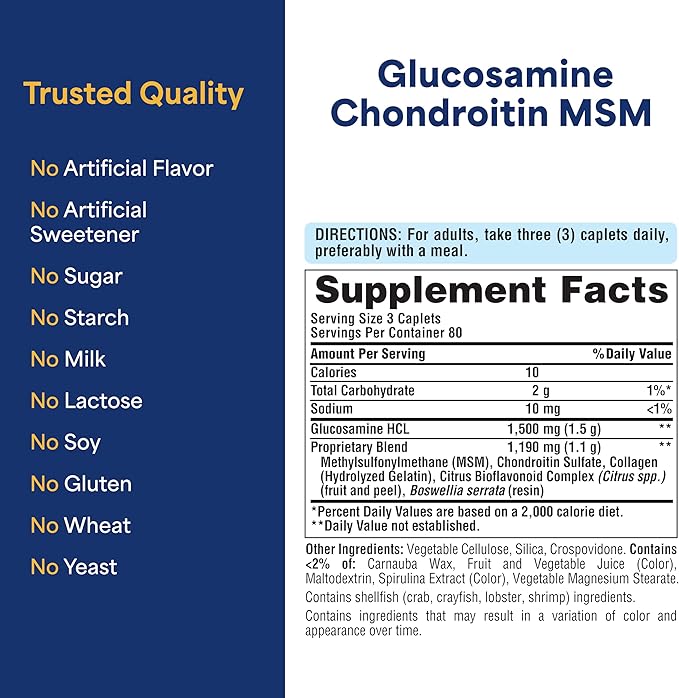 Puritan's Pride Glucosamine Chondroitin MSM Dietary Supplement for Joint Health 240 Coated Tablets(Packaging may vary)