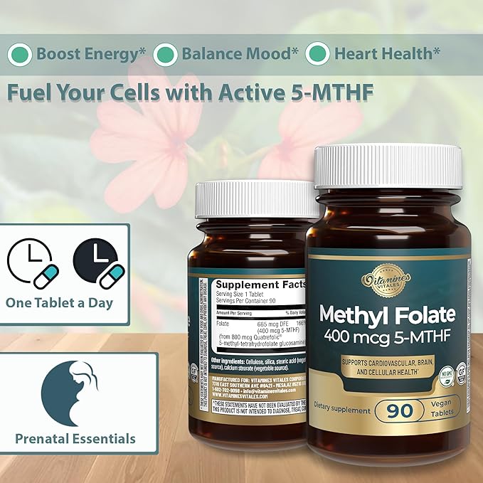 Methyl B12 + Folate – 90 Vegan Tablets | Active B12 &amp Methyl folate for Energy