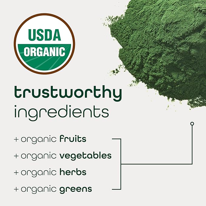 Zena Nutrition Organic Super Greens Powder 70+ Superfoods 0 Sugar 3G Fiber Spirulina Chlorella Mushrooms Prebiotics/Probiotics Digestive Enzymes for Gut Health Mango 30 Servings