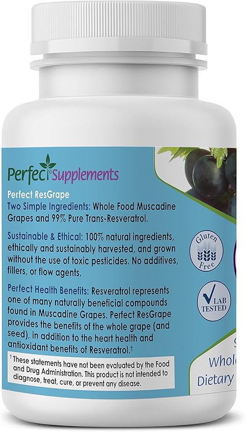 Perfect Supplements – Perfect ResGrape Resveratrol – 60 Veggie Capsules – Trans-Resveratrol &amp Organic Muscadine Grape