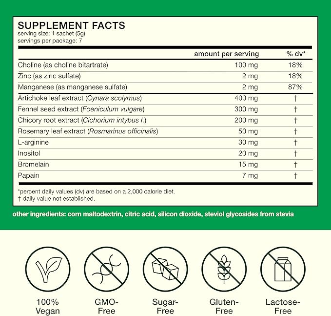 Something for a Detox Week Every Day Liver Cleanse Powder Stick Packs Natural Supplement with Artichoke Choline zinc and inositol. Maintains Normal Liver Function and Supports detoxification
