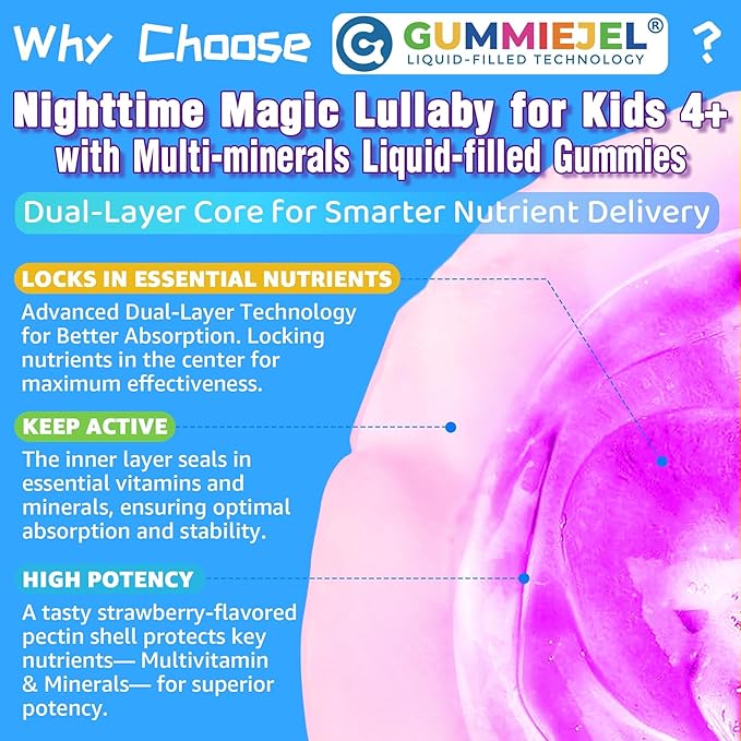 Kids 4+ Magnesium + Saffron Sleep Gummies Relax Happy Filled Gummy Bedtime Calcium Zinc Mineral + Multivitamin Gummies Melatonin Free | Vitamin D3 K2 | Bone Only Need 1 Gummy - Sweet Dream Magic