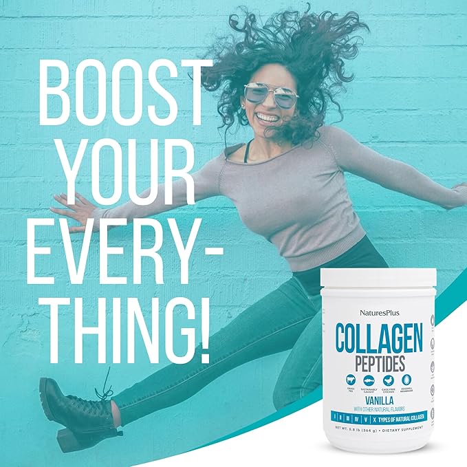 NaturesPlus Collagen Peptides Vanilla - 0.8 lb Powder Pack of 2 - Hair Skin Nail &amp Joint Health Immune System Support - Non-GMO Gluten Free - 28 Total Servings