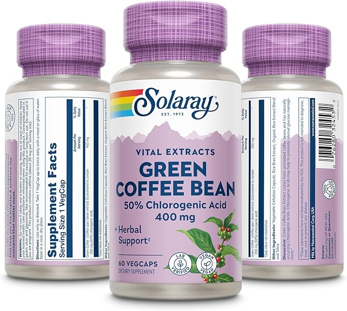 SOLARAY Guaranteed Potency Green Coffee Bean Extract Veg Cap (Btl-Plastic) 400mg | 60ct