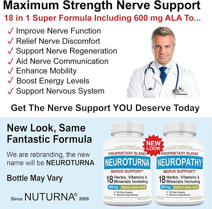 Neuropathy Nerve Support Supplement with 600 mg Pure Alpha Lipoic Acid - Maximum Strength Formula for Fingers Hands Toes &amp Feet - 120 Capsules