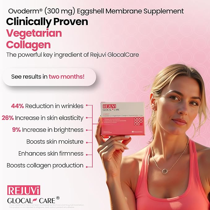 GlocalCare Rejuvi Collagen Booster – 300mg Ovoderm Vegetarian Collagen for Skin Elasticity Firmness &amp Joint Support – Biotin Grape Seed Extract CoQ10 - (30 Capsules)