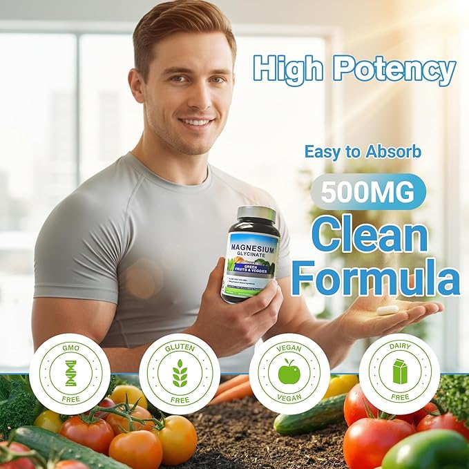 Magnesium Glycinate 500mg with Vitamin D3 – High Absorption Magnesium Supplement with Veggies Design – Supports Bone &amp Muscle Function and Energy – Non-GMO Gluten-Free – 120 Veg Capsules