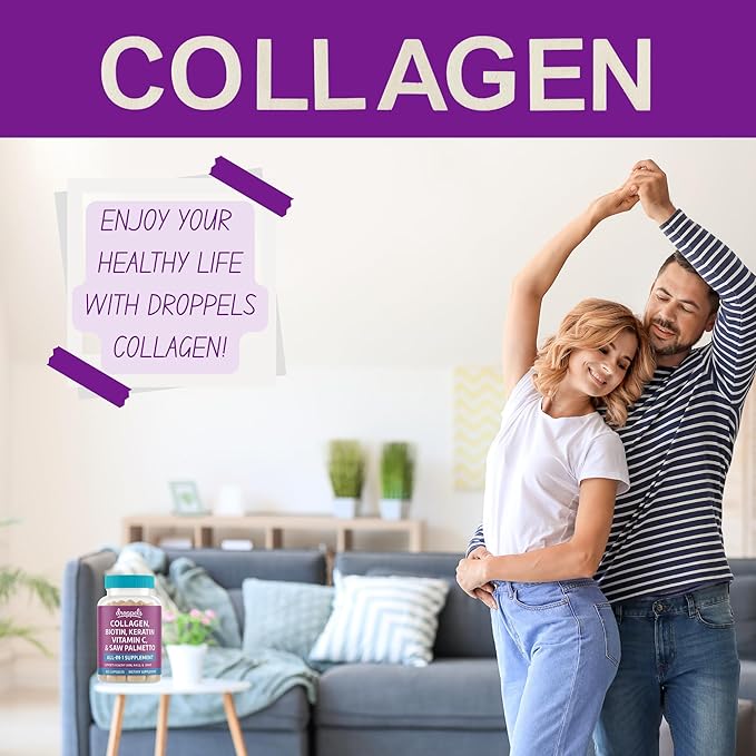 Droppels Collagen Capsules – Advanced Collagen + Biotin + Keratin + Vitamin C – Hair Skin Nails &amp Joints Support – 60 Count Dietary Supplement