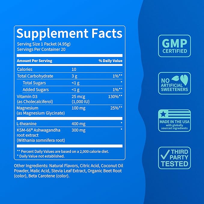 Nello Supercalm Drink Mix - Strawberries &amp Cream and Orange Creamsicle Ashwagandha KSM 66 Magnesium Glycinate &amp L-Theanine Supplement - Focus and Relaxation Support (2 x 20 Travel Packets)