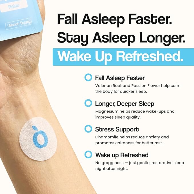 Natural Melatonin-Free Herbal Sleep Patches for Adults - No Added Hormones - 8-Hour Time-Release Formula - Ashwagandha Magnesium Passionflower Valerian Root Lemon Balm &amp Chamomile