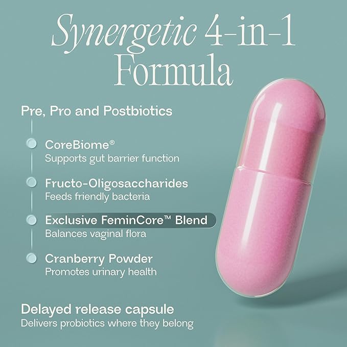 BIOMA Feminine Health Synbiotic - Women's Health Supplement for Healthy Vaginal pH Urinary Tract &amp Digestive Support - with Probiotics Cranberry &amp Tributyrin - 60 Capsules (30-Day Supply)