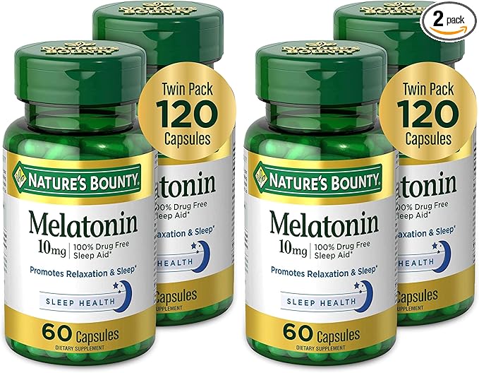 Nature's Bounty Melatonin Promotes Relaxation and Sleep Health 10mg Capsules 60 Ct (Pack of 4)