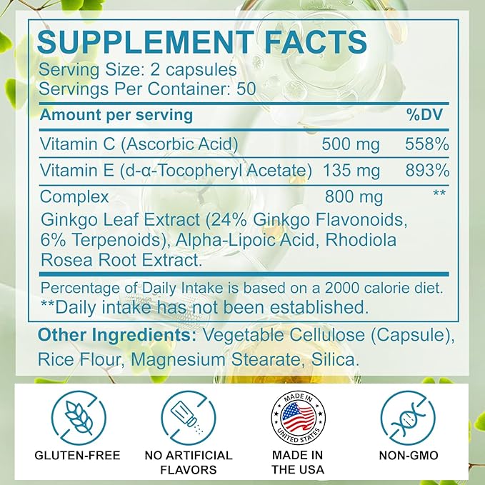 Altitude Sickness Prevention - Altitude Pills for Ski Hike &amp Mountain Trips - with Vitamin C &amp Ginkgo Leaf Extract for Oxygen &amp Energy Balance 100 Capsules