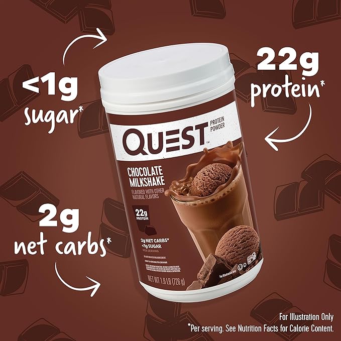 Quest Nutrition Vanilla Milkshake Protein Powder 24g of Protein 1g of Sugar Low Carb Gluten Free 3 Pound 43 Servings &amp Chocolate Milkshake Protein Powder 22g Protein 2g Net Carbs 1g Sugar