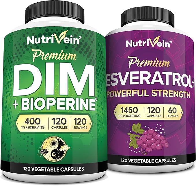 Nutrivein Premium Resveratrol Capsules and DIM Supplement Bundle: High-Absorption Resveratrol Supplement and DIM for Recovery Balance and Vitality