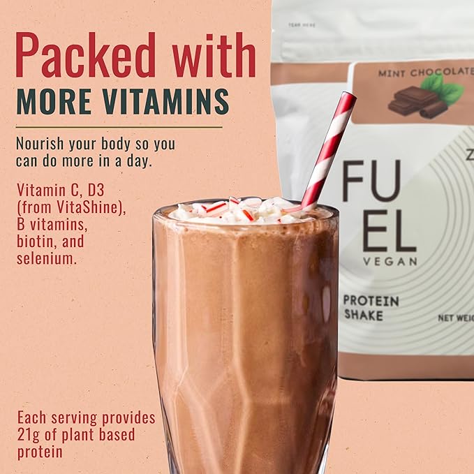 Fuel Vegan Protein Powder Mint Chocolate - 21g of Protein Each Serving Delicious Plant-Based Blend for Muscle Growth Crafted from Pea with Vegan D3 No Artificial Flavors Gluten-Free