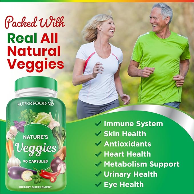 Superfood MD Veggies Supplement - 90 Veggie Capsules - Supports Energy Levels Beta Carotene Vitamins &amp Minerals - Soy Free - 90 Count