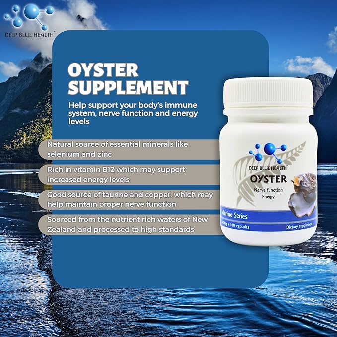 New Zealand Oyster Extract Powder - 500mg x 100 Capsules - Zinc Supplement Pills for Men and Women - Supports Immune Health Energy and Nerve Function w/ Green Lipped Mussel