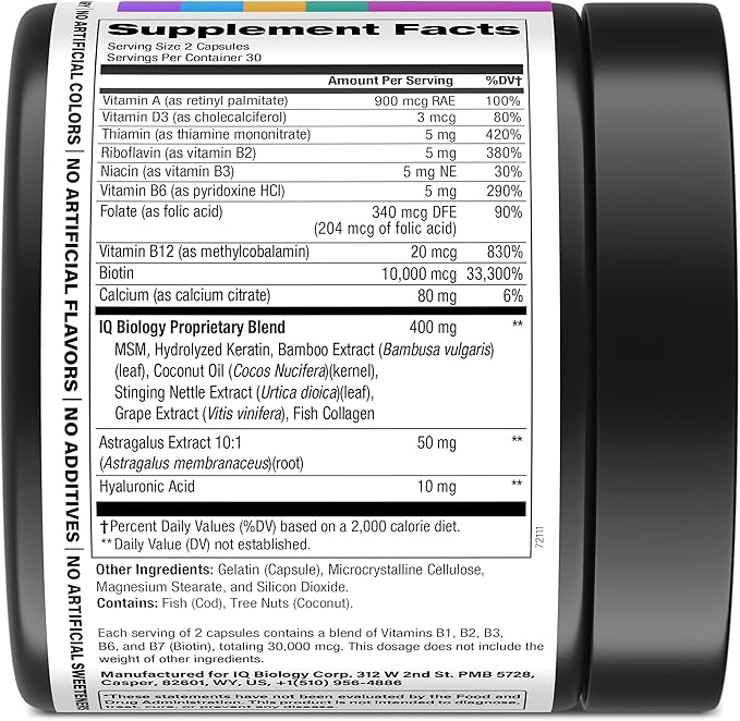 Biotin for Hair Growth Women &amp Men with Keratin Collagen Complex 30000 mcg – Capsules for Hair Loss &amp Stronger Thickness – Skin &amp Nails Vitamins Biotin 10000mcg and Collagen Supplements