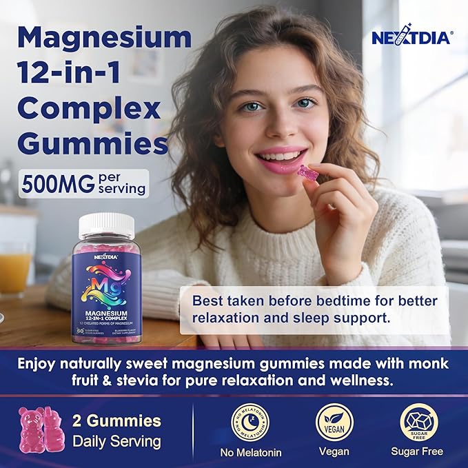 Magnesium 12 in 1 Complex Magnesium Complex Gummies 500mg Supplement for Women Men Chelated Calm Sleep Magnesium Glycinate Citrate Malate w/L-Theanine Ashwagandha Pre &amp Pro for Muscle &amp Gut