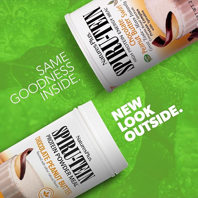 NaturesPlus SPIRU-TEIN Chocolate Peanut Butter - 2.3 lbs Pack of 2 - Plant-Based Protein Powder - Vegetarian Gluten Free - 68 Total Servings