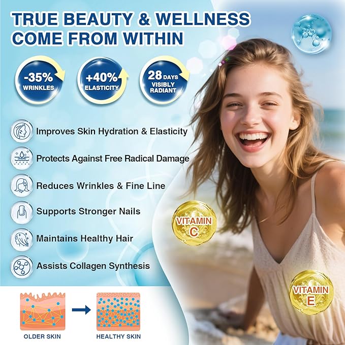 NATURE TARGET Marine Collagen Powder for Women - Multi Collagen Peptides with Hyaluronic Acid &amp Vitamin C for Hair Skin Nails &amp Joints - Wild-Caught Fish &amp Grass-Fed Bovine 50 Servings