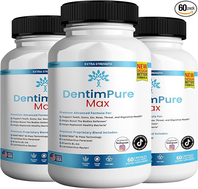DentimPure Max Extra Strength Probiotic Supplement with 40 Billion CFU – Supports Teeth Gums Ear Nose Throat &amp Digestive Health – 60 Capsules (4)