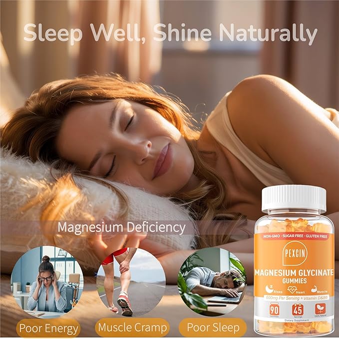 Magnesium Glycinate Gummies for Adults &amp Kids 1000mg High Absorption Magnesium Complex Supplement Sugar Free with PotassiumVitamins for Calm Sleep Supprt Stress Relief 180 Counts Orange