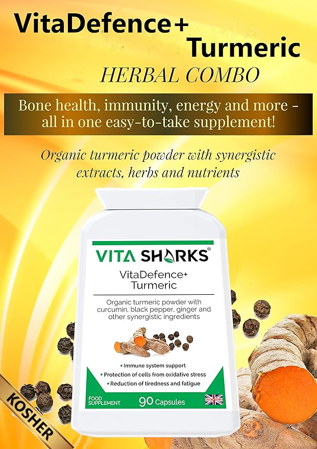 VitaDefence+ Turmeric 90 Vegan Capsules. Natural Potent Kosher &amp High Strength Ayurvedic Immune Booster