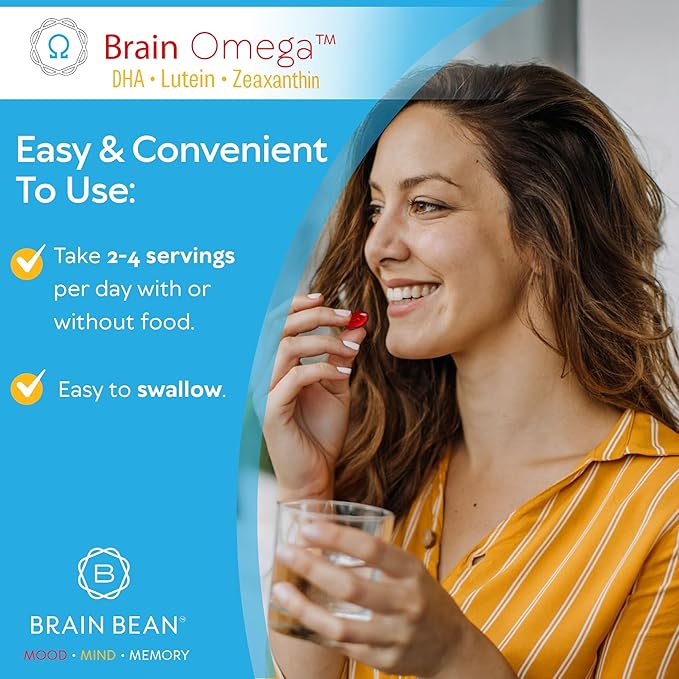Brain Omega with Lutein and Zeaxanthin – Omega 3 Supplement for Brain Heart &amp Eye Health – 460 mg DHA 90 mg EPA Lutein and Zeaxanthin Supplements – 180 Softgels (90 Servings)