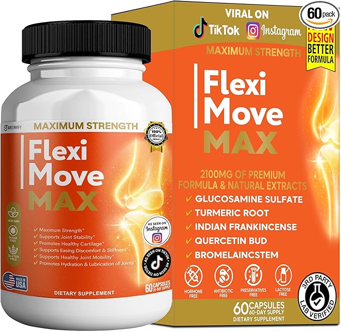 FlexiMove Max Joint Support Supplement Glucosamine Turmeric Chondroitin 60 Capsules (1)