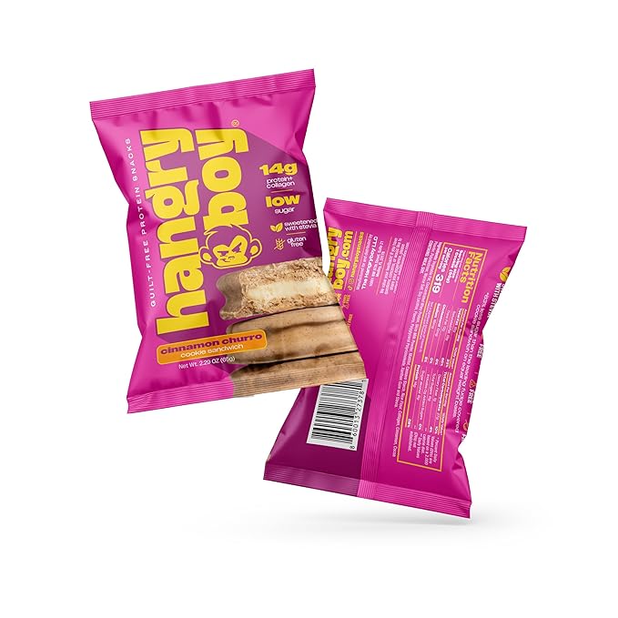 Hangryboy Protein Cookie Sandwich – 14g High Protein Gluten‑Free GMO‑Free Cookies - Perfect on The Go Protein Snack Cinnamon Churro 12‑Count Box